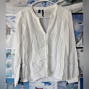 H&M White Semi-Sheer Long Sleeve V-Neck Blouse
